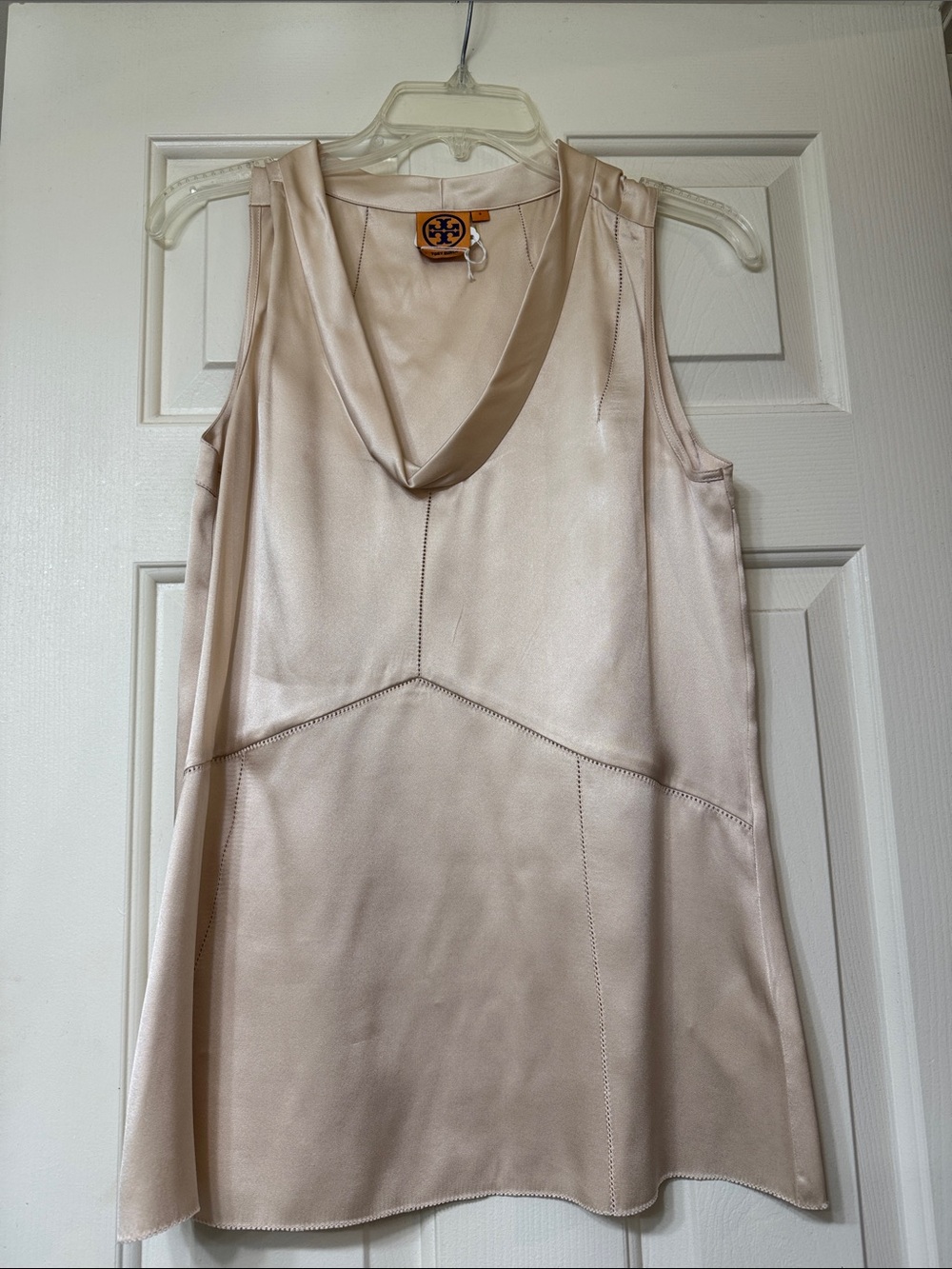Tory Burch Champagne Satin Cowl Neck Sleeveless Top